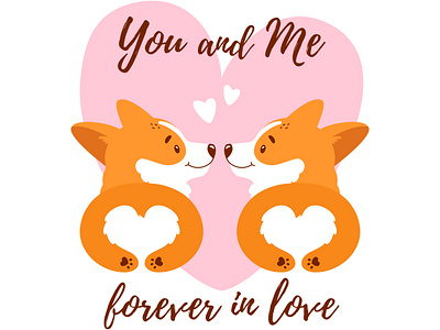 Welsh corgis in love. Valentines Day card animal butt corgi couple cute doggy dogs funny heart illustration in love love pet puppy romantic st valentine day valentines day vector wedding