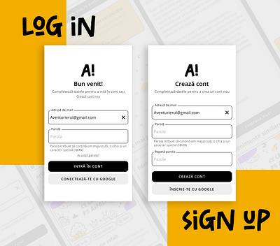 Aventurio log in/sign up app screens design log in romania sign up ui ui ux uidesign