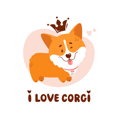 Cute corgi puppy and "I love corgi" lettering animal childish corgi crown cute dog doggy illustration lettering love print puppy quote vector welsh corgi