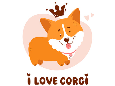 Cute corgi puppy and "I love corgi" lettering animal childish corgi crown cute dog doggy illustration lettering love print puppy quote vector welsh corgi