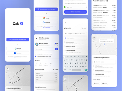 Cab Booking App_CabX app app design cab booking cab list cab search cabx clean ui confirmation driver details payment ride booking search texi tracking ui ui design user experience user interface ux visual design