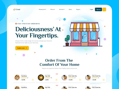 Crust - Food Ordering App app burger clean delivery design food food delivery food order illustration kitchen landing page order pasta pizza salad ui uiux ux web website design