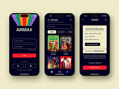 AIRMAX - Drive-in Theater app cinema design drive in drive in cinema drive in theater mobile app movie movie ticket theater theatre ui ui design uiux user interface