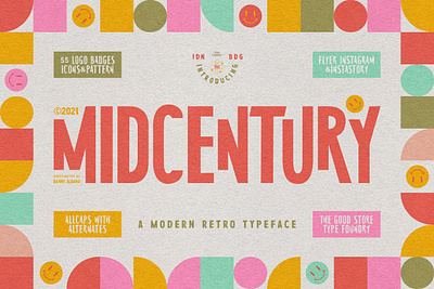 MidCentury Typeface + Extras font template retro font