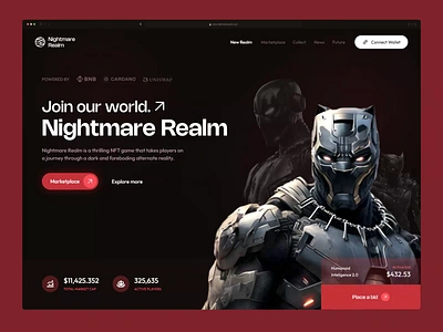 Nightmare Realm - NFT Marketplace animation blockchain branding crypto design game hero section marketplace metaverse motion nft platform product ui ux web3 website