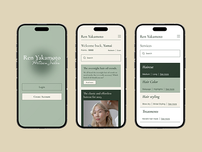 Ren Yakamoto - Hair Artisan Salon App app appointment beauty design hair salon hair salon app hairdresser mobile app salon salon app treatment ui uiux user interface