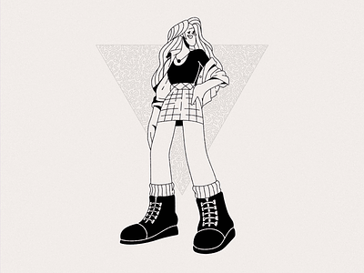 Black Boots black and white black boots black ink graphic diary illustration jacket passers by sketch skirt texture thin line town style triangle young woman