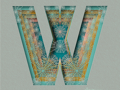 W for webs 36 days of type design hand drawn letter hand lettering illustrated letter illustration letter w monogram papercut procreate spidersweb