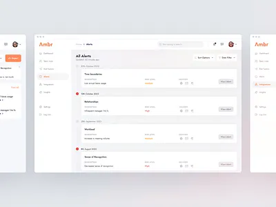 Ambr - Leading tool for identifying workplace stress indicators clean dashboard design flat graphs logo modern orange typography ui ui design user experience user interface ux ux design web web app web application website