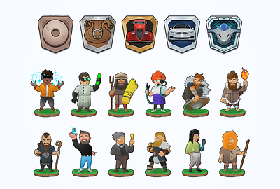 The March of Time achievement badges character design gaming graphic design illustration levels mascot vector