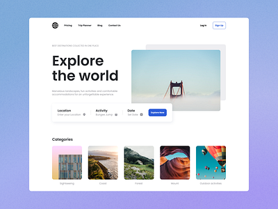 Travel Website 🏔 branding design explore graphic design landing logo pictures platform travel travelling typography ui ux web website world