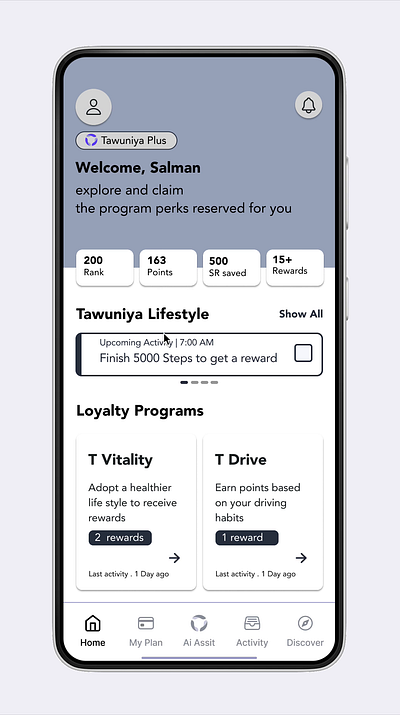 Wireframes - user exploring Loyalty Programs insurance interaction design mobile prototyping ui ux