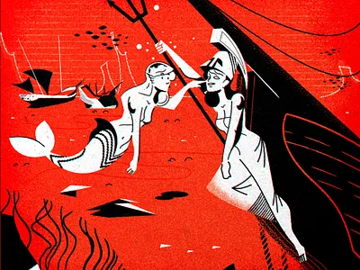 Happy MerMay! boat deep sea design illustration illustrator mermaid mermay minimalist ocean sea ship shipwreck texture vector