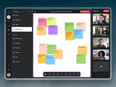 WorkSpaceX - Whiteboard app ui call chat chatting dashboard desktop header meet notion project manager saas side menu task team trello video call video meeting white board whiteboard workspace