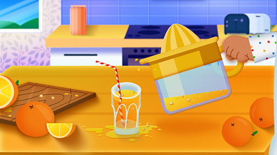 Orange Juice for Mom animation art design drawing graphic design illustration kitchen motion motion design motion graphics orange orangejuice