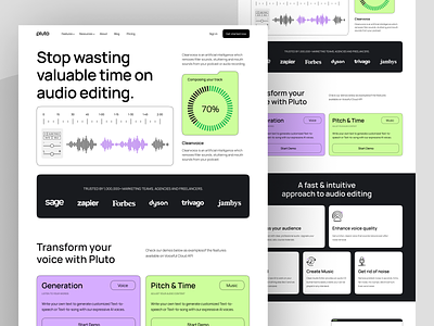 Audio Editing AI Web Design - pluto ai ai web design audio audio editor ai card design card ui header homepage landing page pluto web web deisgn ui web design web ui webdesign webflow webflow expert website website design