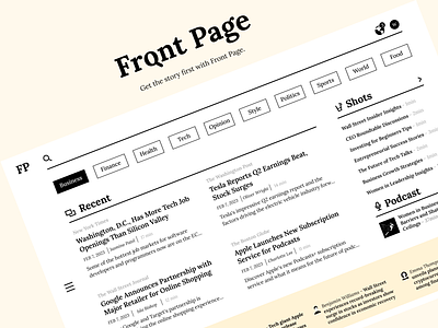 Front Page 2d app articles breaking news business dashboard design feed highlights minimal news news app news website newsletter newspaper publishing read sport ui design ux