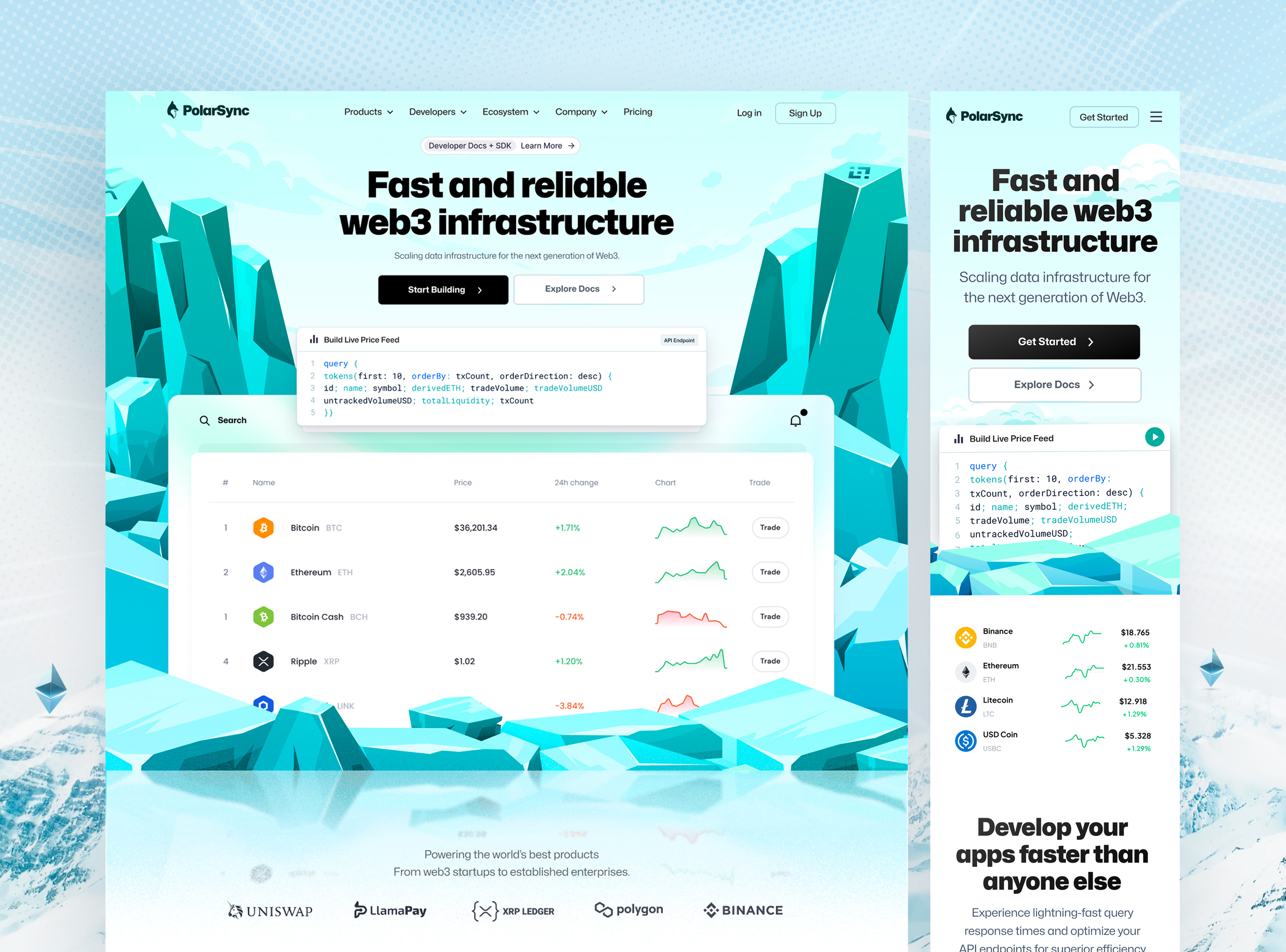 Polar Sync Website blockchain data design ethereum landingpage web web3 website