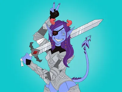 Dragon Slayer art dragon flat girl illustration procreate sword