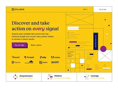 Syllabus Brand Concept ai b2b brand brand agency brand designer brand identity brand studio branding design iconography icons illustration line art logo modern saas seo ui yellow