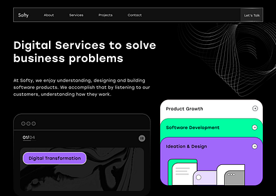 Softcool home page concept darkmodeuserinterface design illustration ui