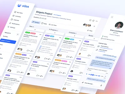 SŌDA — SaaS Project Managing Platform chat clean interface custom desktop gradient labels layout light mode manage tasks management platform pm prioritization project management saas set reminders track progress ui user experience ux designer