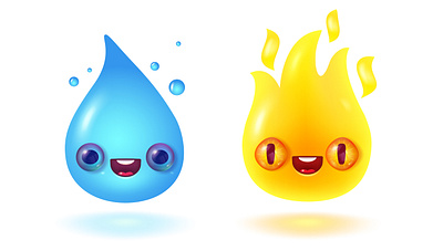 Water and fire adobe illustrator character character design children cute drop element fire game illustration kawaii kids manga sir13 vector water