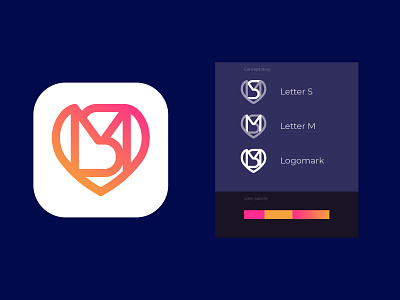 S + M + Love app icon brand brand identity branding creative icon logo logotype love m mark minimalist logo modern s sm typography vector