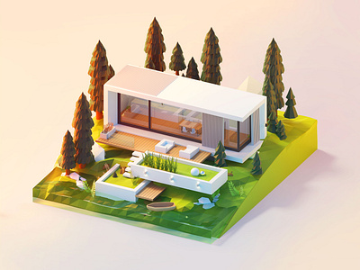 Modern cabin 3d 3d art design house illustration isometric lowpoly nature