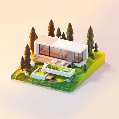 Modern cabin 3d 3d art design house illustration isometric lowpoly nature