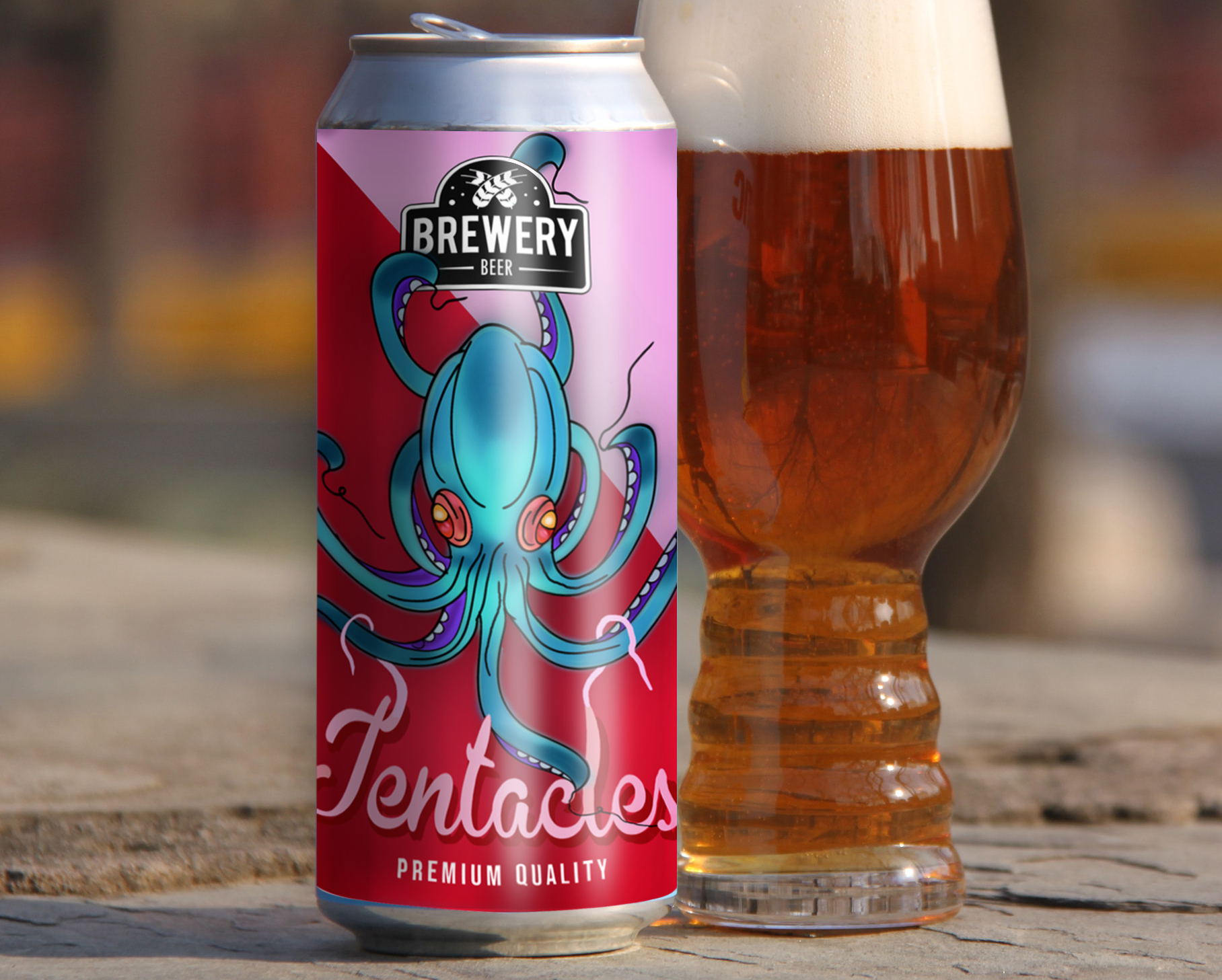 Tentacles Beer art artist beer beer label beverage branding brewery can design colorful design digital art drink illustration illustration art logo octopus old school procreate tin