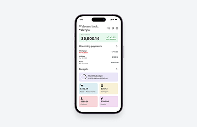 Home screen for financial management app app finance mobile ui ux