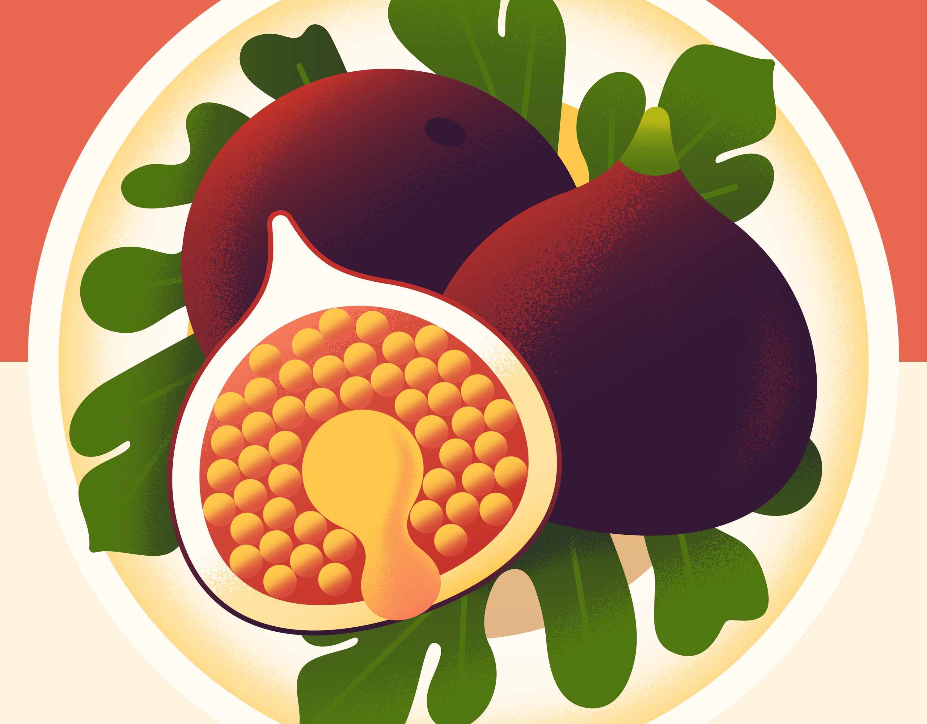 Spanish Fruits & Veggies Editorial v2.0 asparagus avocado bright cherry editorial figs flat food fruits icon illustration minimal onion peach recipe spot texture tomato vector vegetables