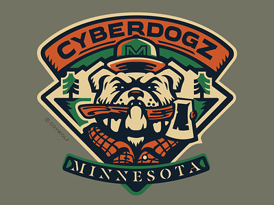 Cyberdogz Lumberjack Patch axe branding brandmark bulldog dog illustration lettering logo logo design logos lumberjack merch minnesota outdoors patch retro tough typography vintage wildnerness