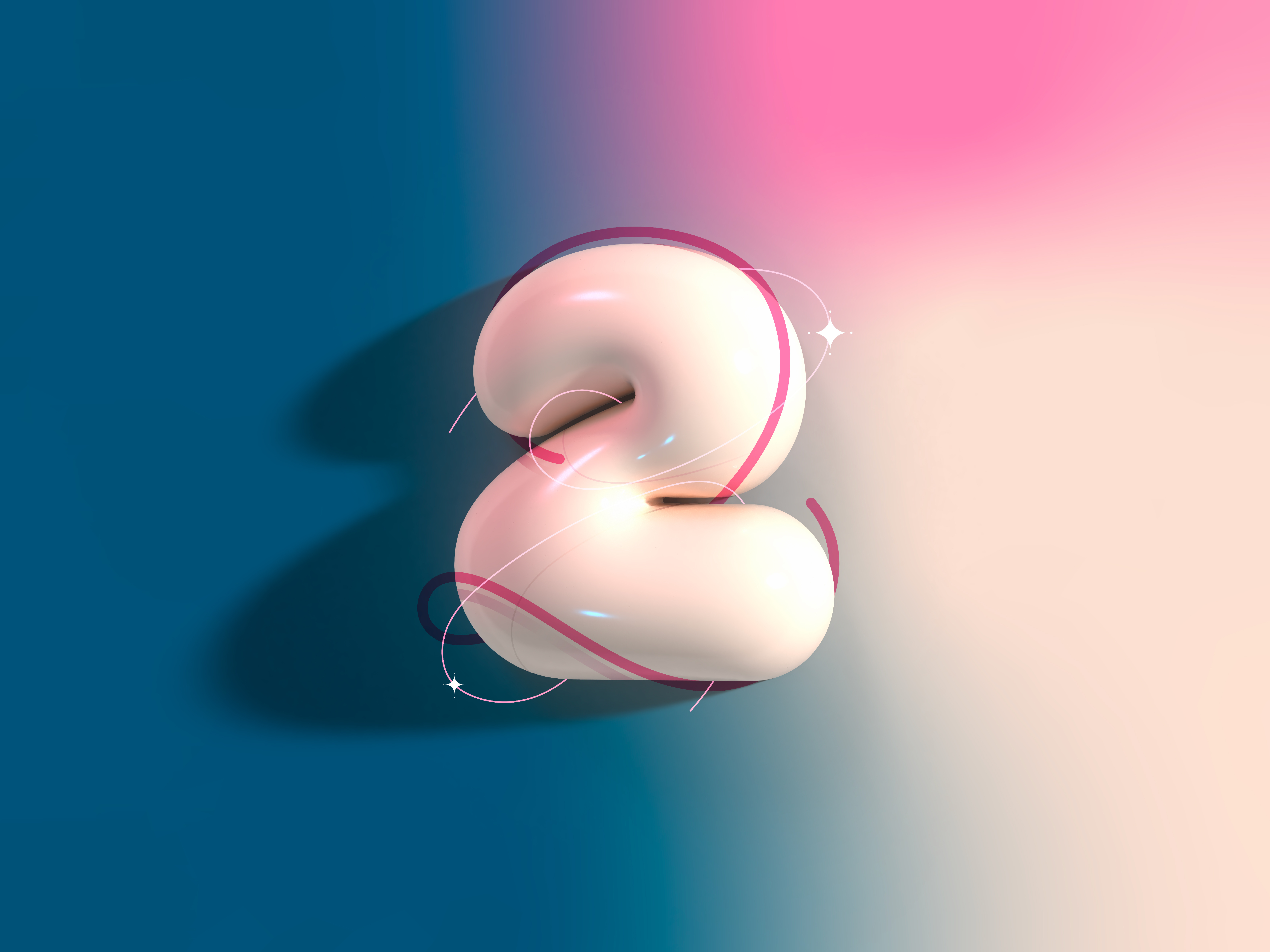 Two Smooth 3d adobe bloated blue bubblegum cast digital illustration illustrator line muti pearl pink render shadow shiny smooth sparkle swoosh