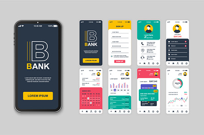 Banking Mobile App app application banking design flat gui internet kit mobile money online payment phone screen sidebar smartphone template ui ux vector