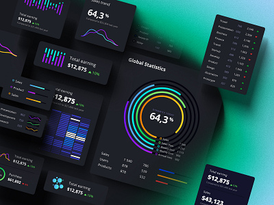 Set of widgets and components for data visualization ai analytics card chart code components crypto dark dashboard dataviz desktop develop finance infographic react statistic tech template tiles web3