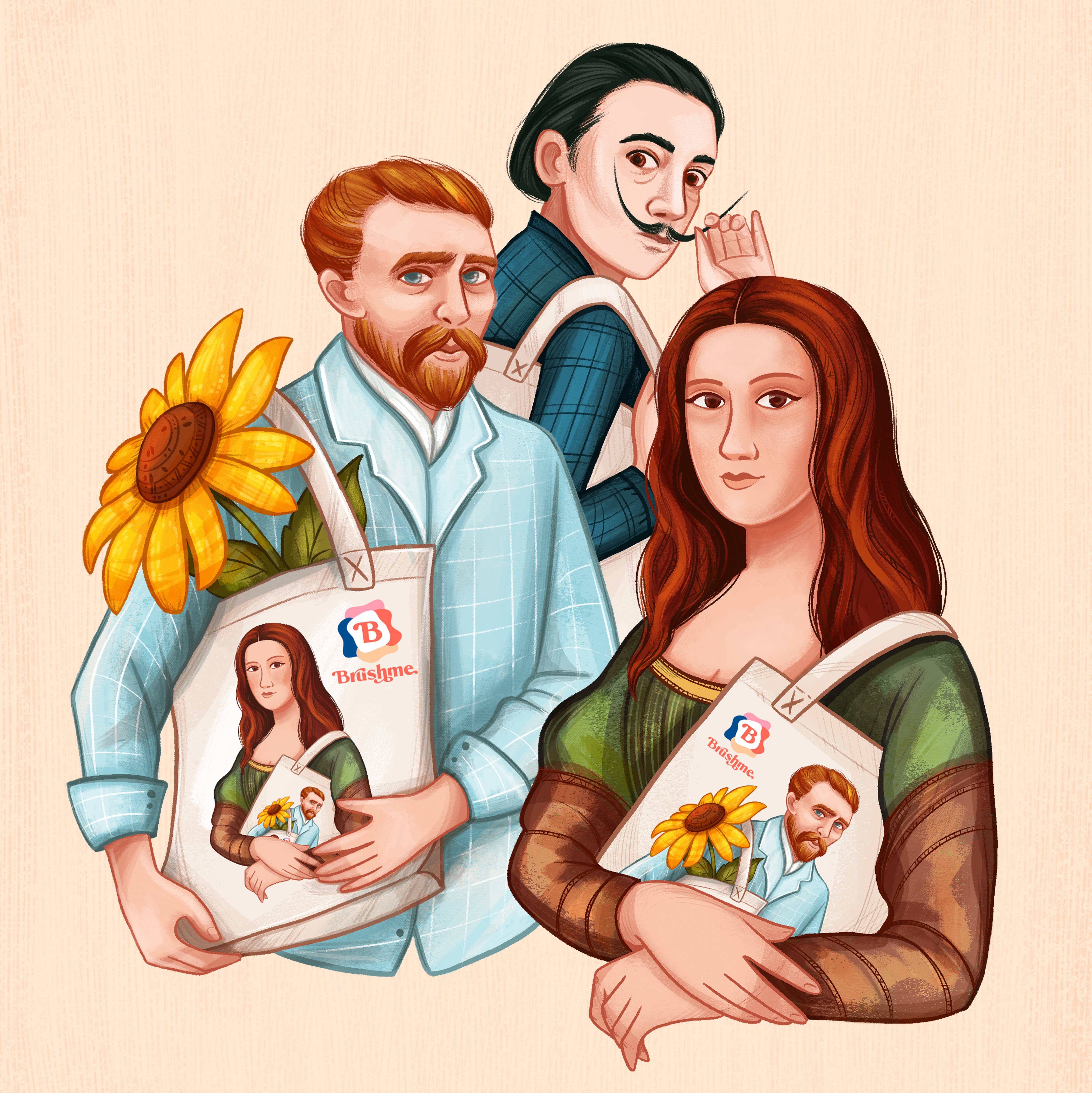 Famous painters art dali digital illistration mona lisa van gogh