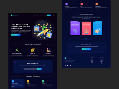 Tokenization Landing Web page 3d adobexd bitcoin chainmeta color pallets 😉 dailyui design figma design illustration landing page landing web page mobile nft night mode tokenization ui ux web web page webpage