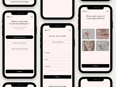 Registration for a beauty shop application design mobile design ui