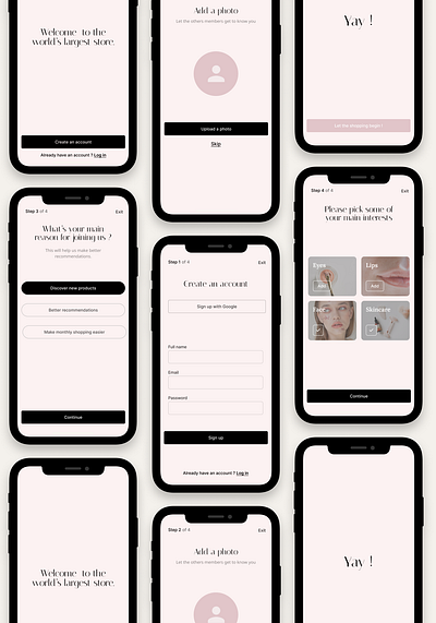 Registration for a beauty shop application design mobile design ui