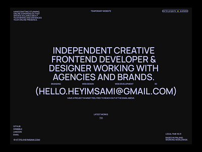heyimsami.com branding creative dark dark mode designer developer freelancer frontend landing page lavender minimal portfolio typography ui web web design web development website