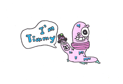 I'm Timmy cartoon character drawing dripping hand drawn illustration markers slime slimy smile speech bubble timmy top hat worm