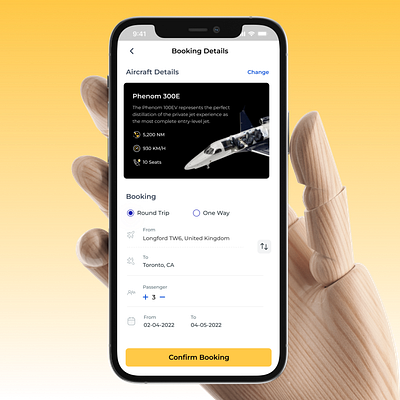 Private Jet Booking Details Screen - Traveler Mobile App Design. adobe xd app app design booking booking detail design booking form desiign bookingform design design figma form design ios app ios app design mobile app mobile app design private jet booking app travelling app ui uiux user interface design visual design