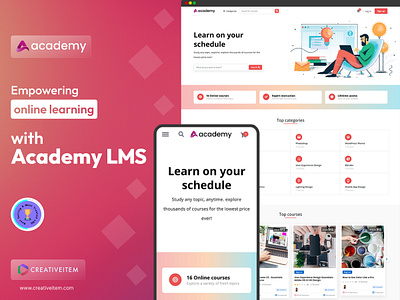 🌍📲 Learn on the go with Academy LMS! 🚀 academy app application branding codecaynon creative creativeitem design envato graphic design illustration instructor lms logo mobile student top ui user interface web