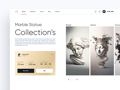 NFT Marketplace about about us collection design footer gallery hero section landing page market place navbar nft ranking statue time counter website