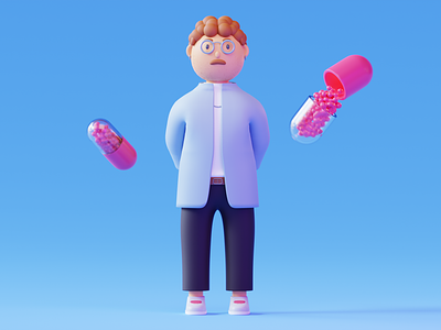 3D character doctor 3d 3d character 3d design 3d med blender capsule character design doctor illustration man med medic medicine person pill render scene ui web