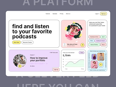 Podcast Web Platform creators dashboard design feed homepage landing landing page listen online platform podcast stream ui uiux ux web web design web ui website