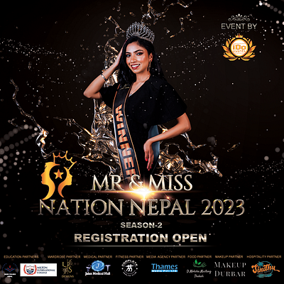 Promotional Banner For Miss Nation Nepal 2023 flyer graphic design social media post