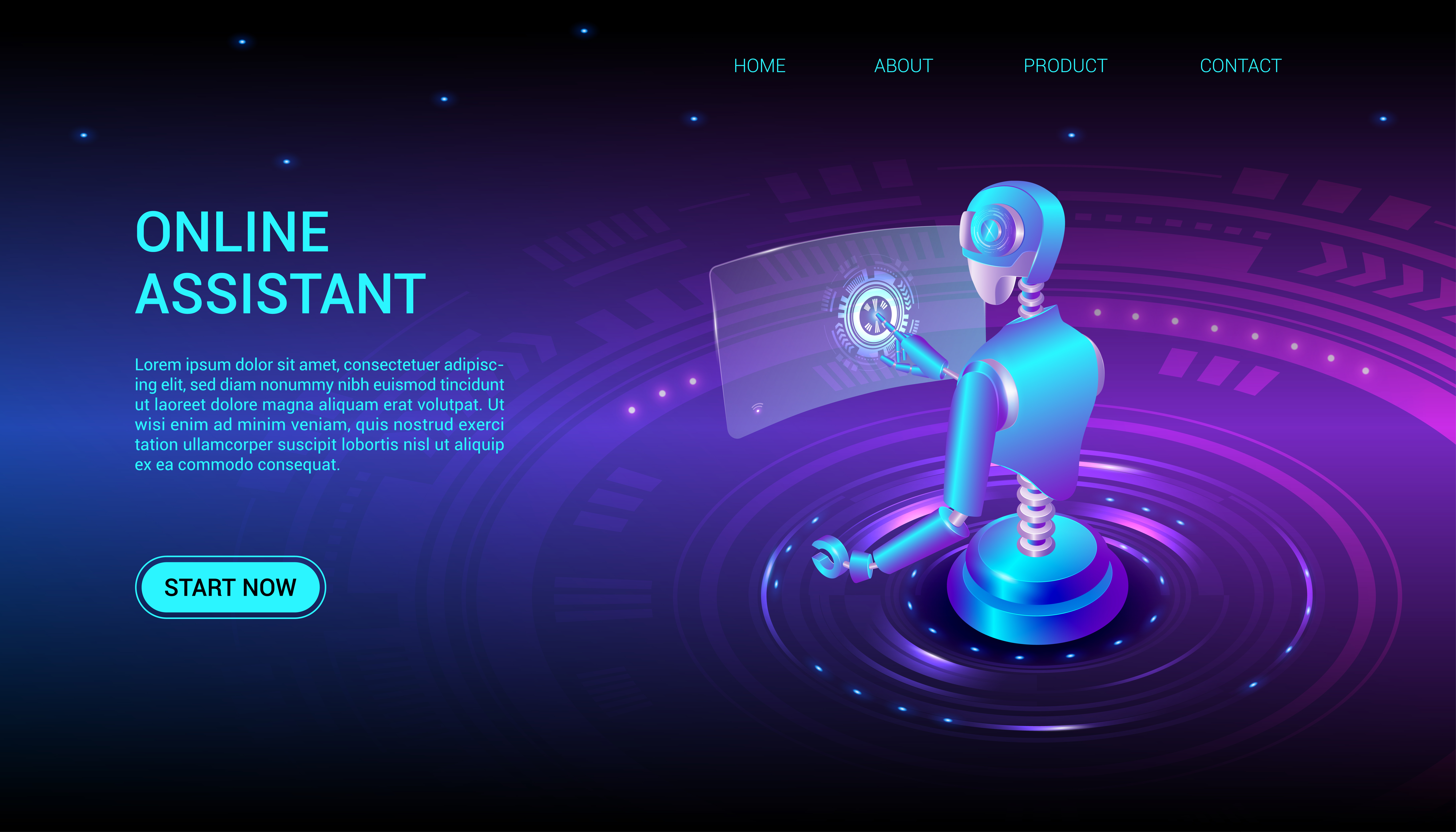 Online Assistant landing page. ai artificial intelligence assistant chat chatbot chatgpt development robot smart ui